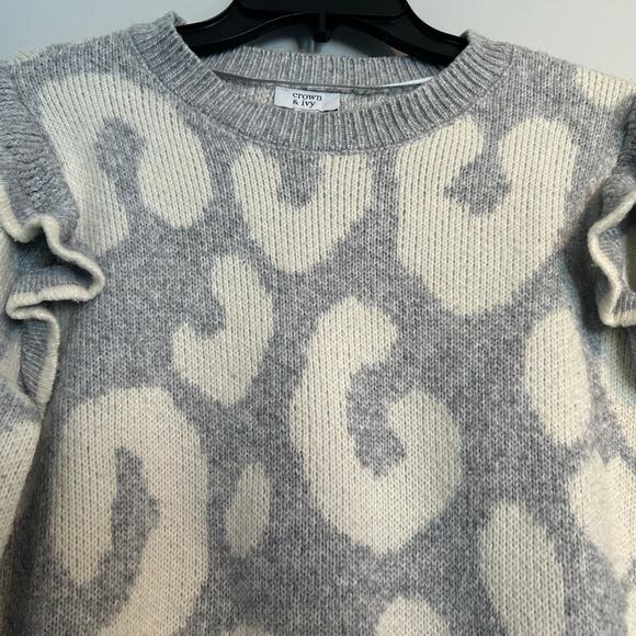 Crown & Ivy Ruffle Cable Jacquard Sweater – Gray & White – Women’s Medium - Picture 6 of 7